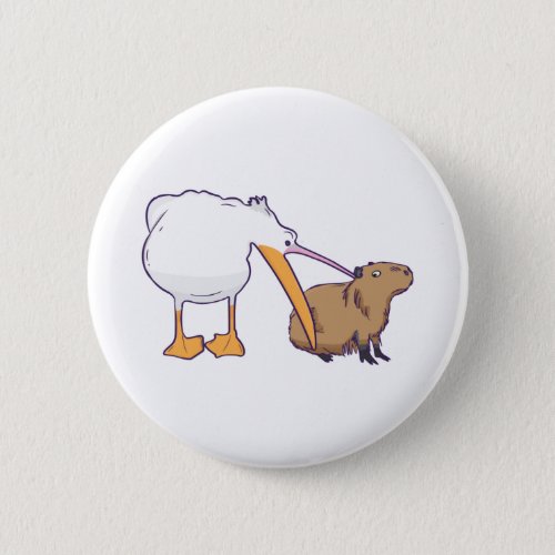 Pelican Tries to Eat Capybara Funny Cute Kawaii Button