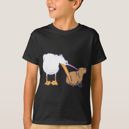 Pelican Tries to Eat Capybara Funny Cute Kawaii Me T_Shirt
