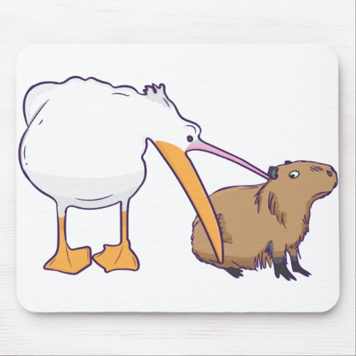 Pelican Tries to Eat Capybara Funny Cute Kawaii Mouse Pad