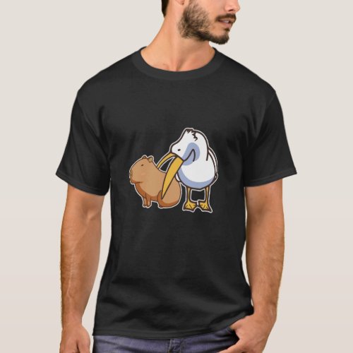 Pelican Tries to Eat Capybara Funny Cute Kawaii T_Shirt