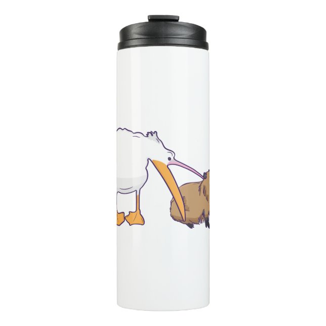 Pelican Tries to Eat Capybara Funny Cute Kawaii Thermal Tumbler (Front)