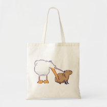 Pelican Tries to Eat Capybara Funny Cute Kawaii Tote Bag