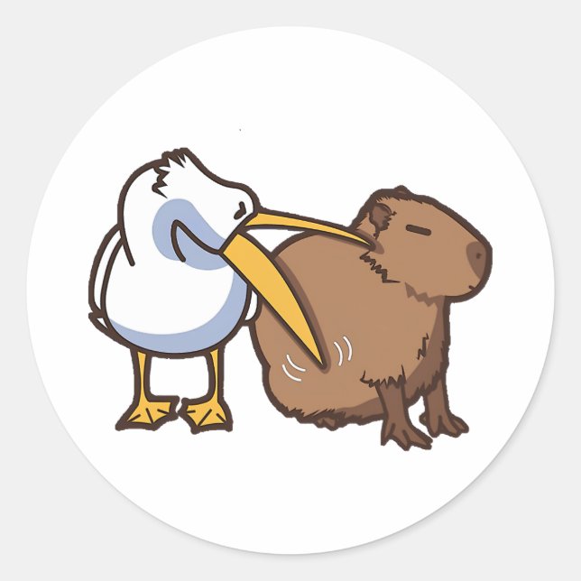 Pelican Tries to Eat Capybara Funny Meme Classic Round Sticker (Front)