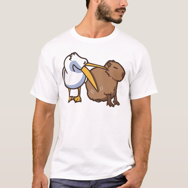 Pelican Tries to Eat Capybara Funny Meme T-Shirt (Front)