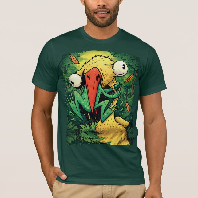 Pelican vs Frog Swamp Never Give Up Funny T-Shirt (Front)