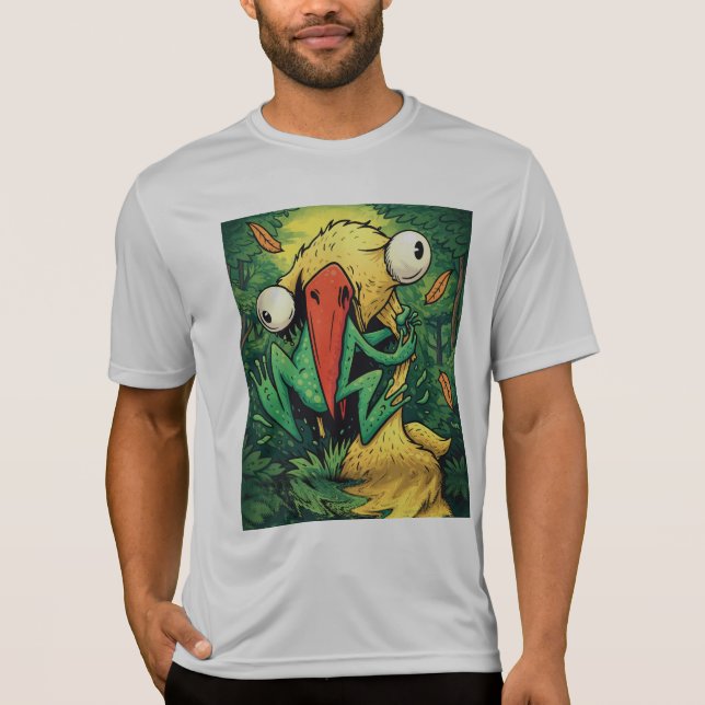Pelican vs Frog Swamp Never Give Up Funny T-Shirt (Front)