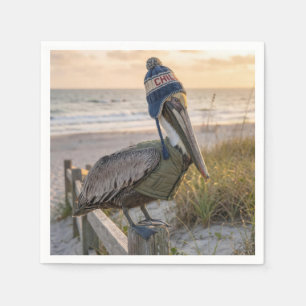 Pelican Wearing a Winter Hat Napkins