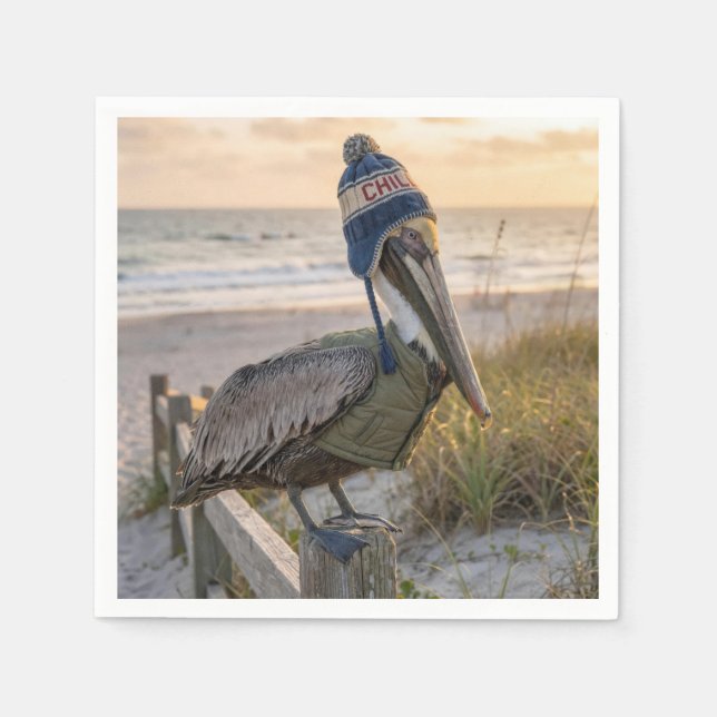Pelican Wearing a Winter Hat Napkins (Front)
