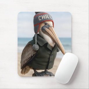 Pelican Wearing a Winter Vest and Hat Mouse Pad