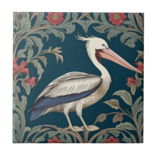 Pelican William Morris style Right Sea Marine Bird Ceramic Tile