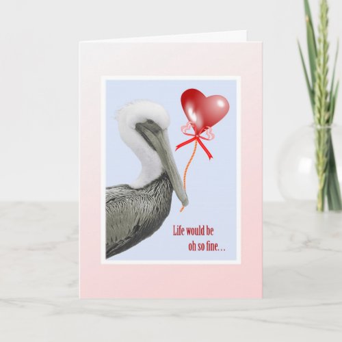 Pelican with balloon Valentine Holiday Card