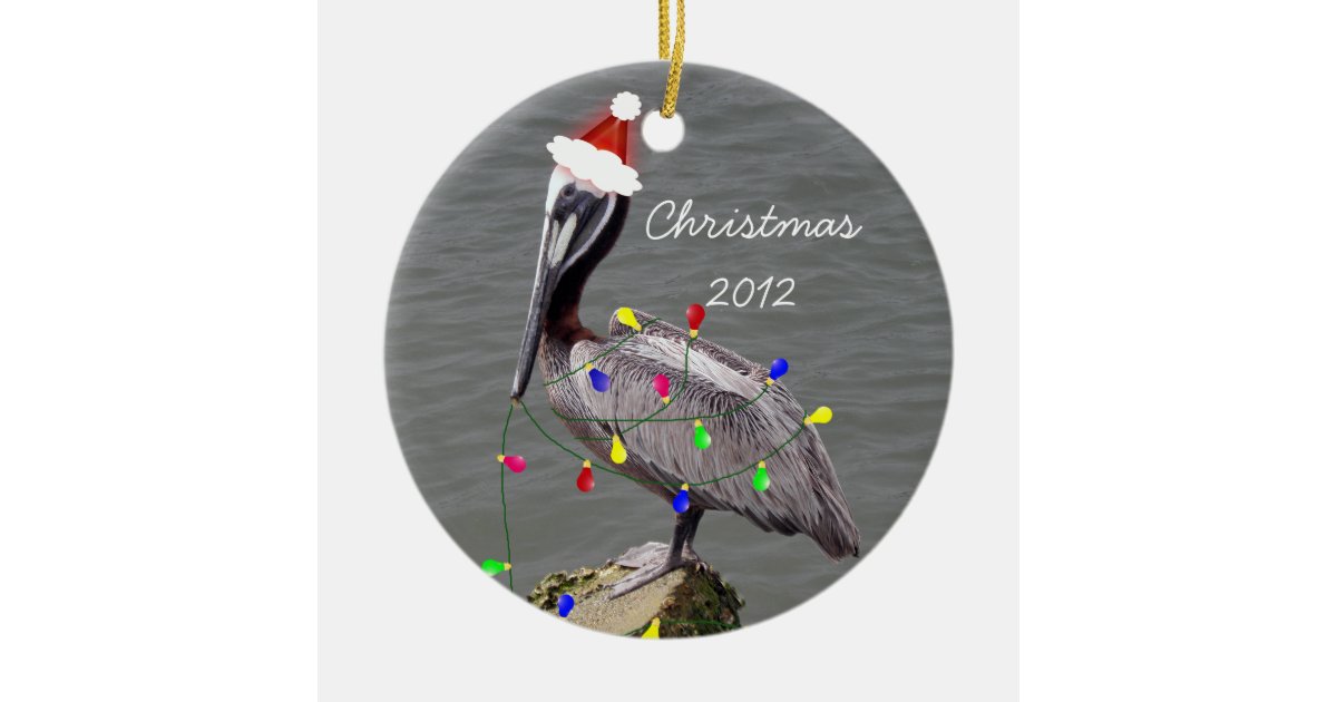 Pelican with Christmas Lights Ceramic Ornament Zazzle
