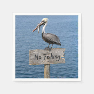 Pelican with Fish on No Fishing Sign Napkins