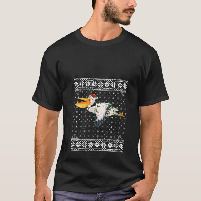 Pelican Xmas Ugly Santa Lighting Pelican Bird Chri T-Shirt (Front)