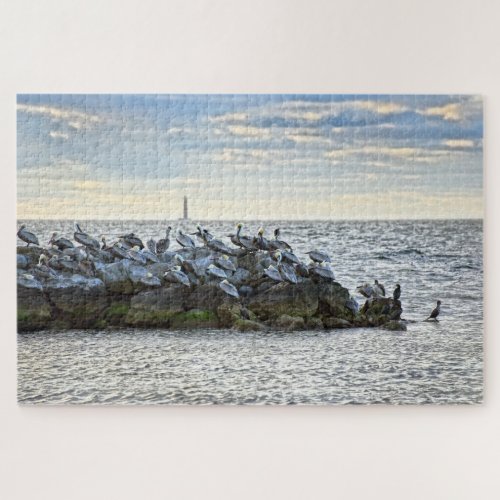 Pelicans and the Lighthouse Dauphin Island AL Jigsaw Puzzle