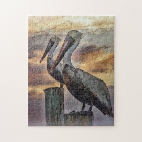 Pelicans At Sunset Jigsaw Puzzle