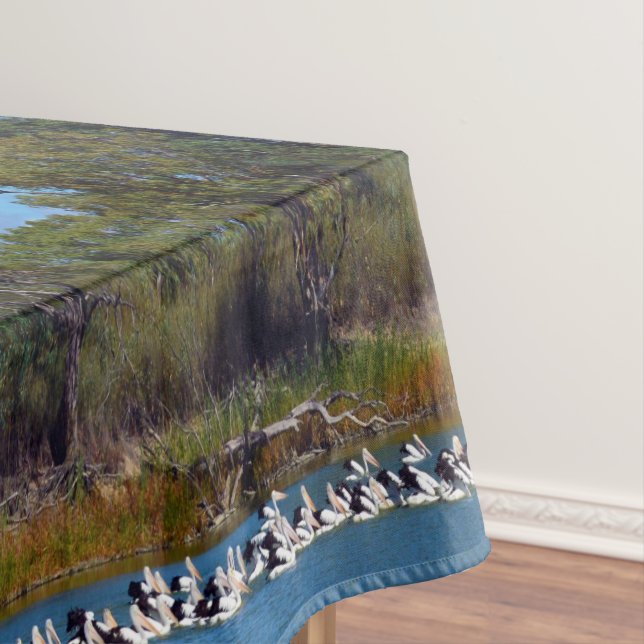 Pelicans Fishing Frenzy River Murray Australia, Tablecloth (In Situ)