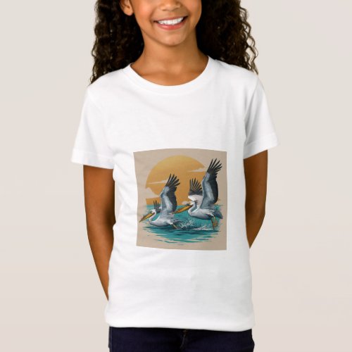 Pelicans gracefully plunge into a turquoise ocean T_Shirt