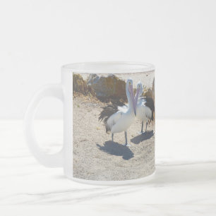 Pelicans In Love, Frosted Glass Coffee Mug
