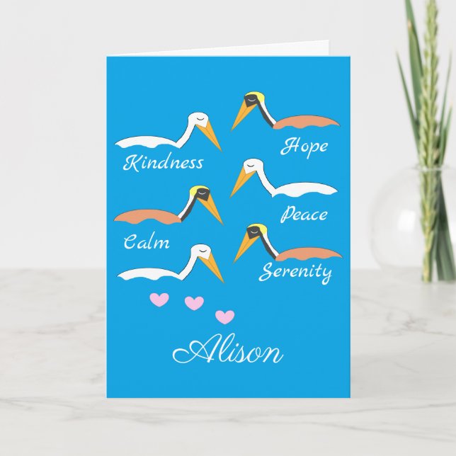 Pelicans in Meditation:  Blue-green Blank Card (Front)