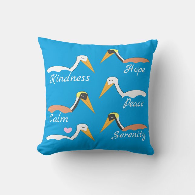 Pelicans in Meditation Throw Pillow (Front)