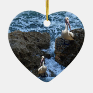Pelicans On Sea Rocks, Ceramic Ornament