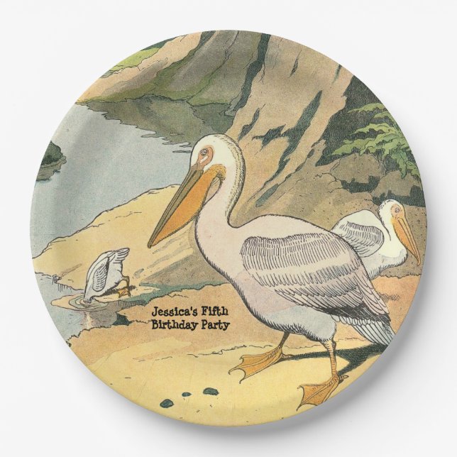 Pelicans on the Beach Birthday Party Paper Plates (Front)