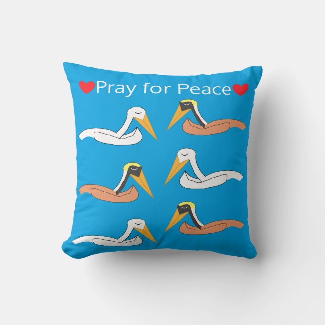 Pelicans Praying for Peace Throw Pillow (Front)