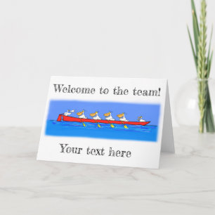 Pelicans rowing cartoon card. card