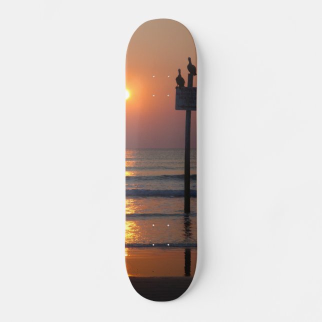 Pelicans Sunrise Ocean Daytona Beach FL Skateboard Deck (Front)