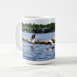 Pelicans Taking Flight from the Lake Personalized Coffee Mug