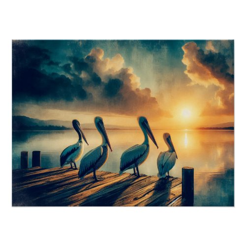 Pelicans Watching the Sunset Decoupage Poster