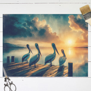 Pelicans Watching the Sunset Decoupage Tissue Paper