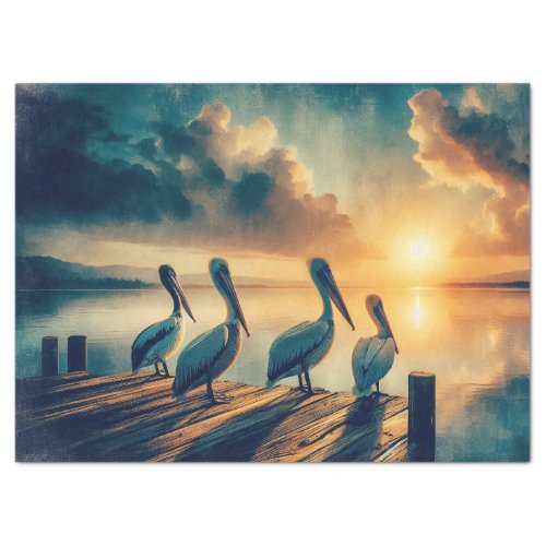 Pelicans Watching the Sunset Decoupage Tissue Paper