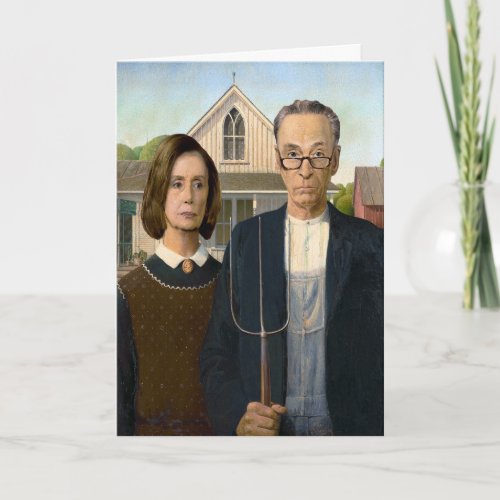 Pelosi and Schumer American Gothic Holiday Card