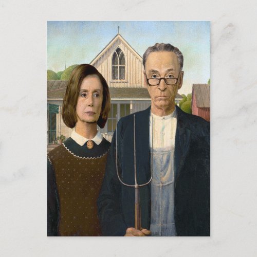 Pelosi and Schumer American Gothic Postcard