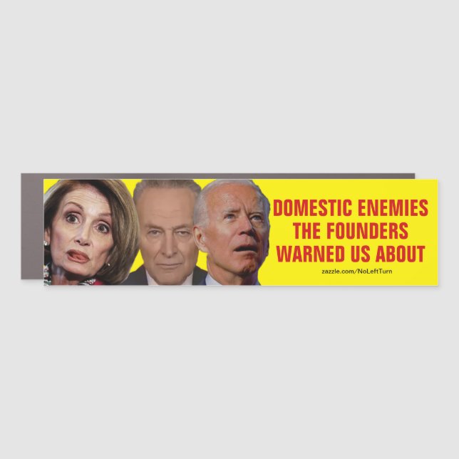 Pelosi Schumer Biden Domestic Enemies Car Magnet (Front)