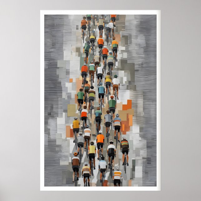 Peloton Bicycle Art Poster Muted Gray, Rhythmic (Front)