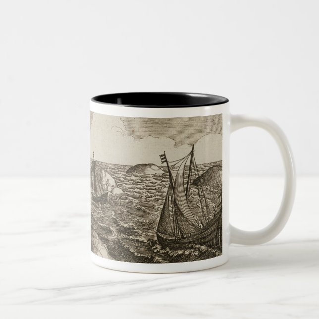 Pelsaert Sets Sail   Way Between Islands, Two-Tone Coffee Mug (Right)