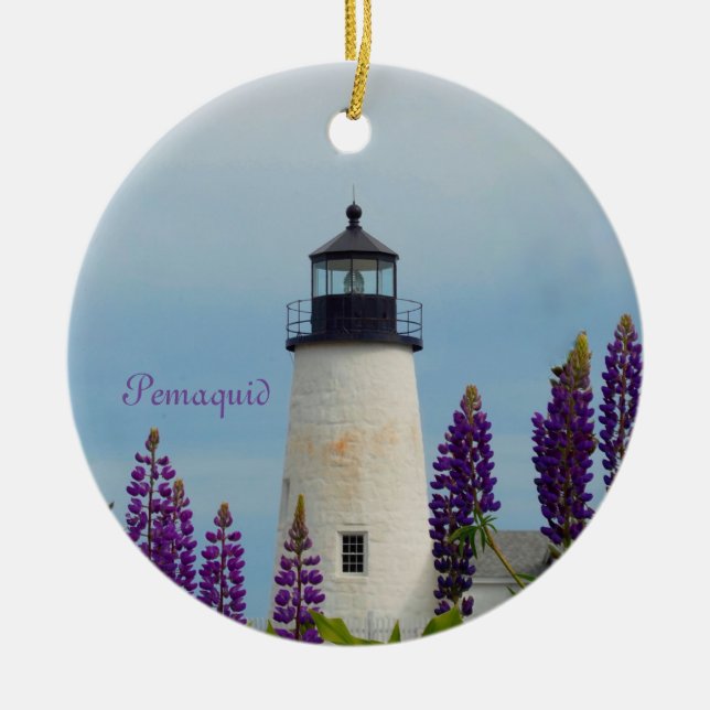 Pemaquid Point Bristol Coastal Maine Lighthouse Ceramic Ornament (Front)