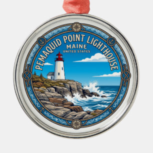 Pemaquid Point Lighthouse Bristol Maine Metal Ornament