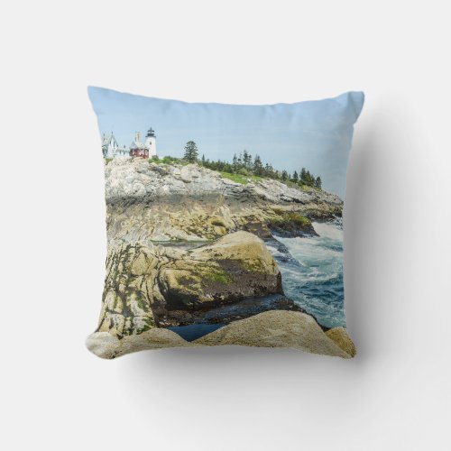 Pemaquid Point Lighthouse Maine Cotton Throw Pillow