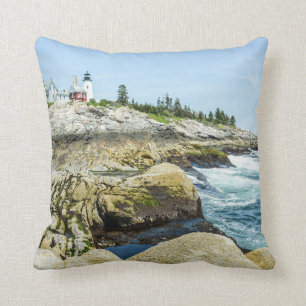 Pemaquid Point Lighthouse Maine Cotton Throw Pillow