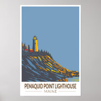 Pemaquid Point Lighthouse Maine Travel Art Vintage