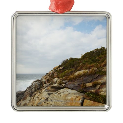 Pemaquid Point Lighthouse on a Rocky Hillside Metal Ornament