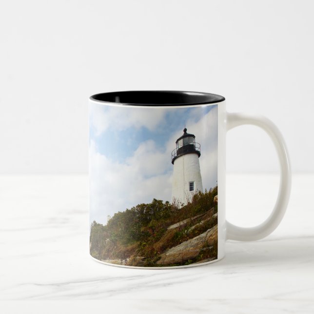 Pemaquid Point Lighthouse on a Rocky Hillside Two-Tone Coffee Mug (Right)