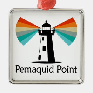 Pemaquid Point Lighthouse Rainbow Metal Ornament