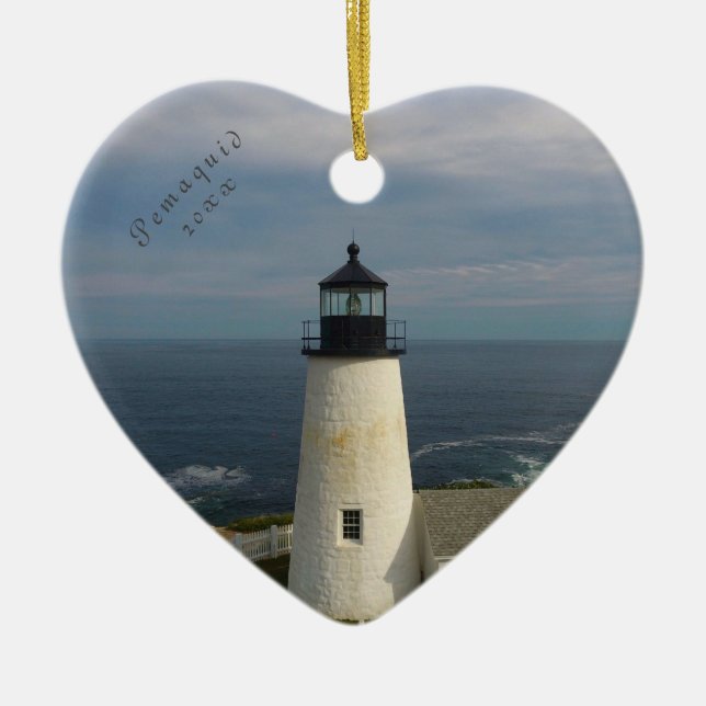 Pemaquid Point Scenic Rocky Coast Maine Lighthouse Ceramic Ornament (Front)