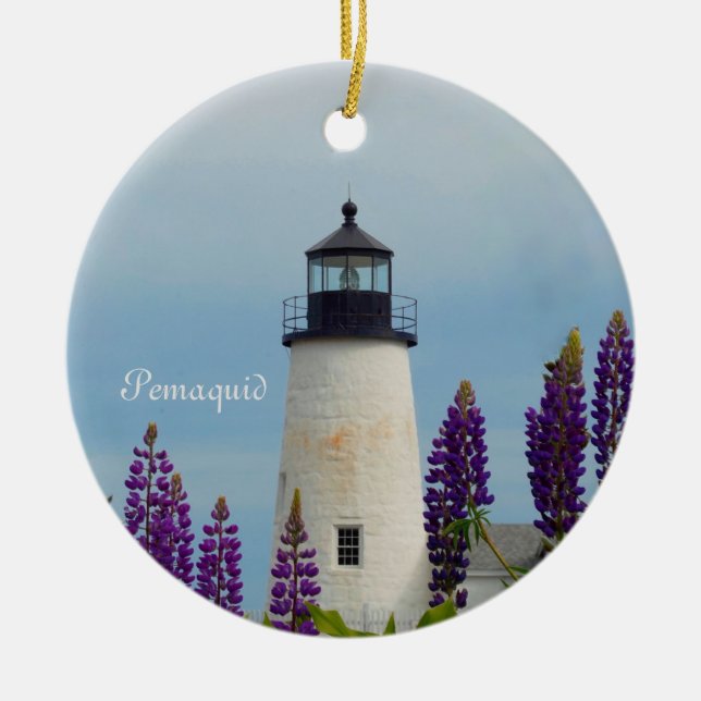 Pemaquid Point Surf Coastal Maine Lighthouse Ceramic Ornament (Front)