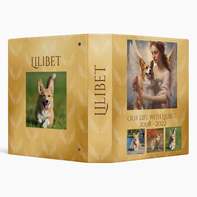 Pembroke Corgi Angel Art Personalized Memorial 3 Ring Binder (Background)